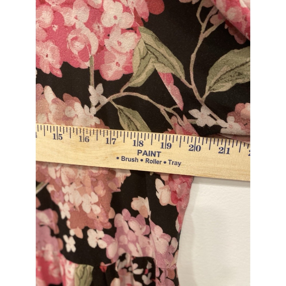 H&M maxi dress black and pink hydrangea floral print Cottagecore size medium - Picture 15 of 16